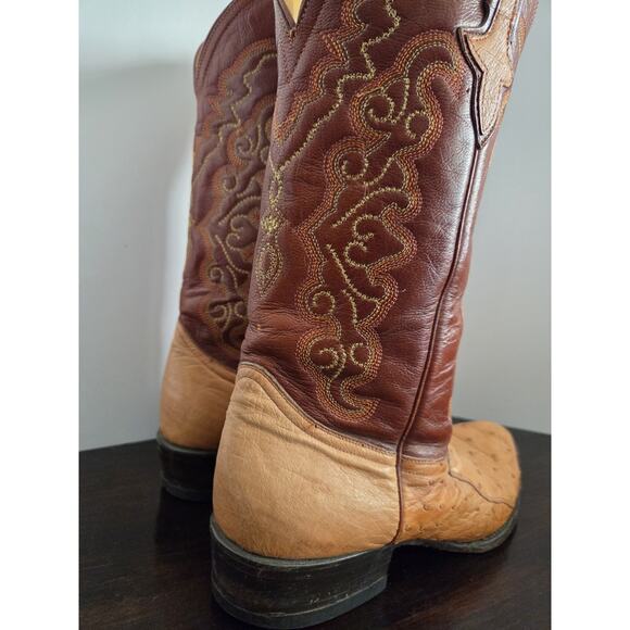Pistolero Mens Cowboy Boots Rodeo Wear Brown Tan Ostrich Skin Botas Size 7.5 main image 5